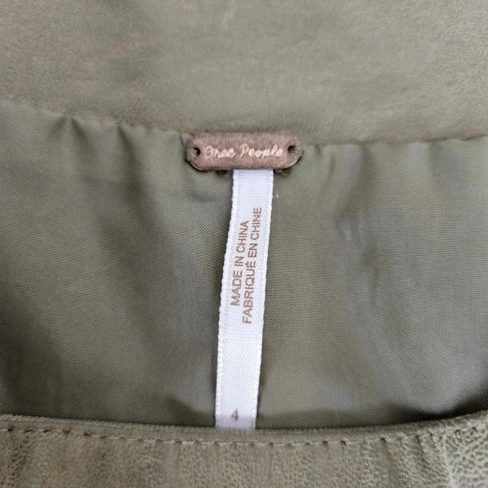 Free People Days In The Sun Flare Mini Skirt Olive Faux Suede Leather Western - Picture 5 of 7
